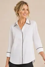 Lainey Leopard Trim Poplin Ribbed Knit Sides Top