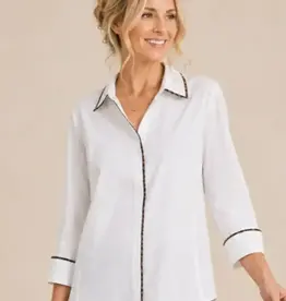 Lainey Leopard Trim Poplin Ribbed Knit Sides Top