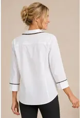 Lainey Leopard Trim Poplin Ribbed Knit Sides Top