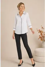 Lainey Leopard Trim Poplin Ribbed Knit Sides Top