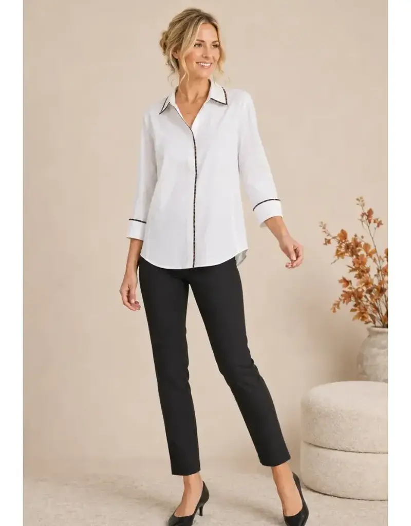 Lainey Leopard Trim Poplin Ribbed Knit Sides Top