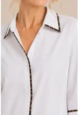 Lainey Leopard Trim Poplin Ribbed Knit Sides Top