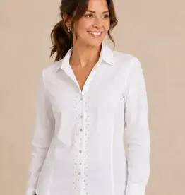 Samantha Studded Poplin Ribbed Knit Sides Top