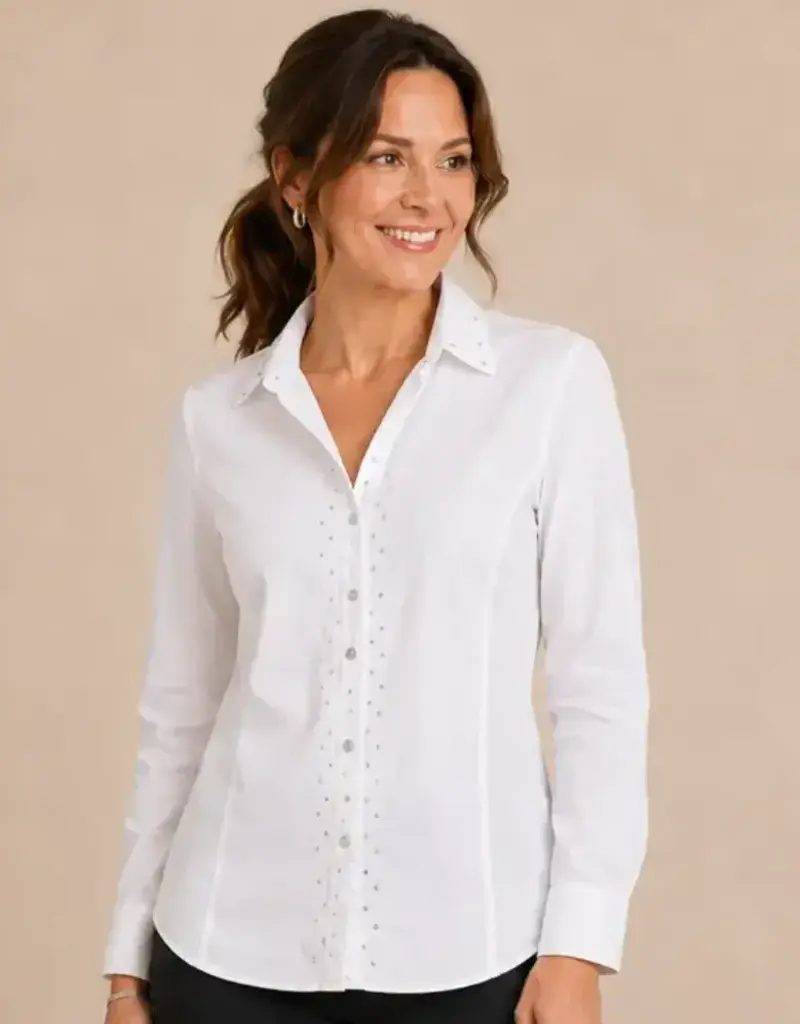 Samantha Studded Poplin Ribbed Knit Sides Top
