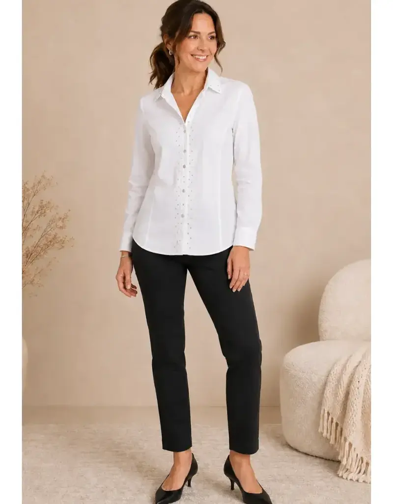 Samantha Studded Poplin Ribbed Knit Sides Top