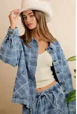 Wendy Washed Plaid Denim Jacket With Front Pockets