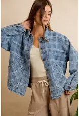 Wendy Washed Plaid Denim Jacket With Front Pockets