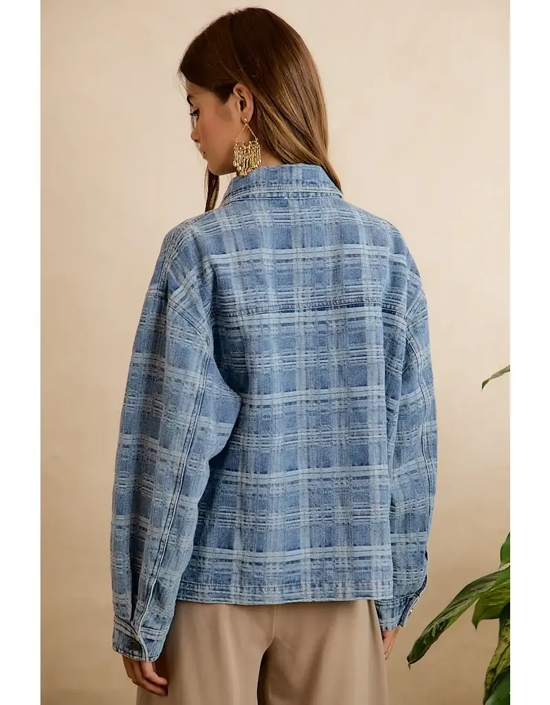 Wendy Washed Plaid Denim Jacket With Front Pockets