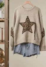 Bethany Leopard Bold Star Detail Knit Sweater