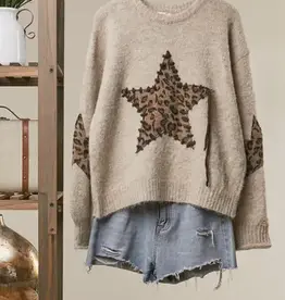 Bethany Leopard Bold Star Detail Knit Sweater