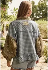 Amy Fall Plaid Top With Floral Applique Detail
