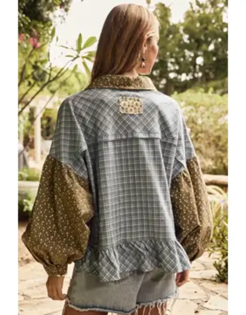 Amy Fall Plaid Top With Floral Applique Detail