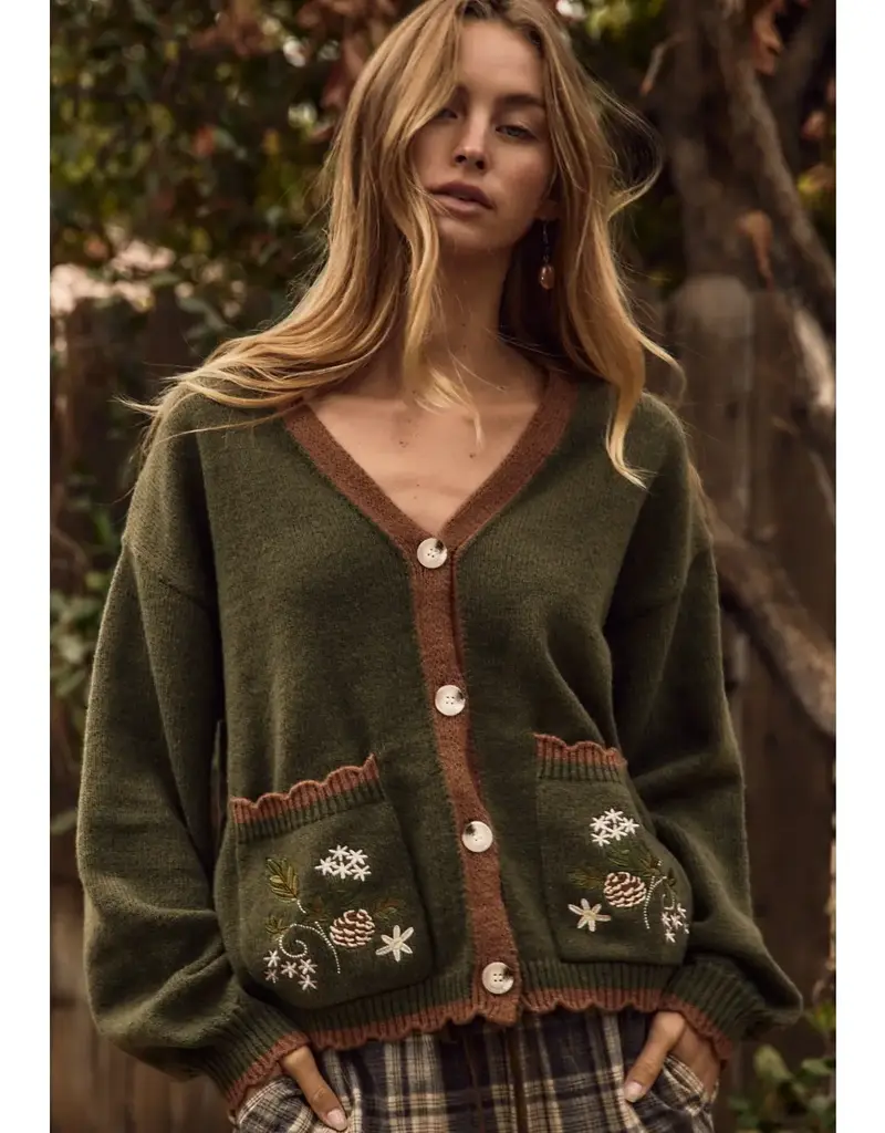 Emily Soft Knit Cardigan With Embroidery Detail