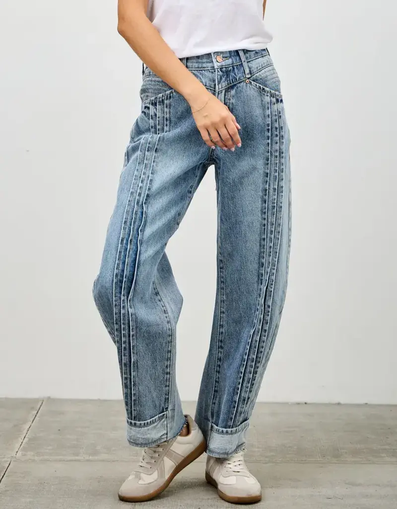 Barrel Jean With Pin Tuck Pleat Detail Front