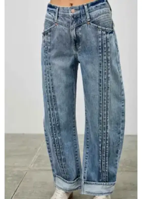 Barrel Jean With Pin Tuck Pleat Detail Front