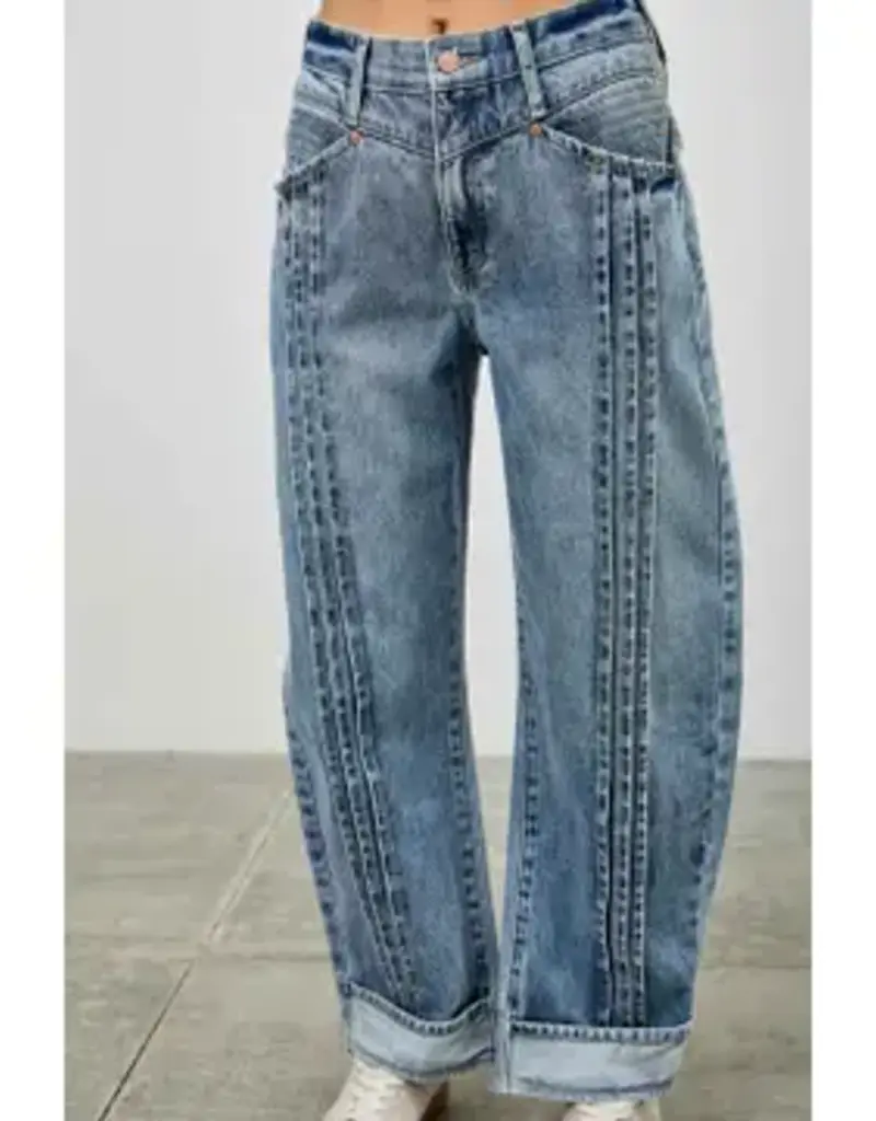 Barrel Jean With Pin Tuck Pleat Detail Front