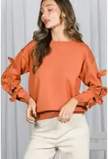 Betsy Crew Neck Sweater With Bow Detail Sleeve