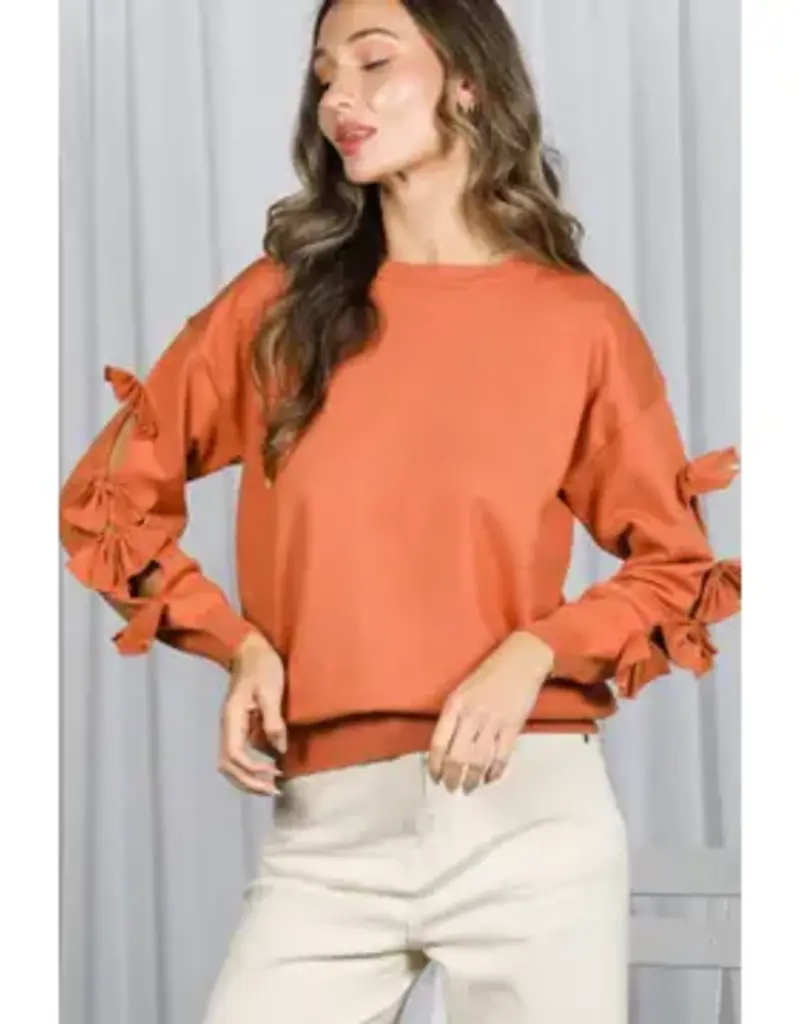 Betsy Crew Neck Sweater With Bow Detail Sleeve