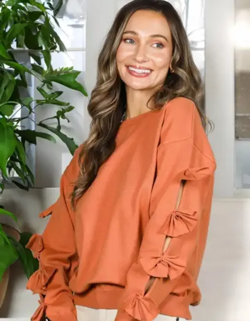 Betsy Crew Neck Sweater With Bow Detail Sleeve