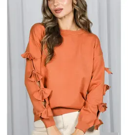 Betsy Crew Neck Sweater With Bow Detail Sleeve