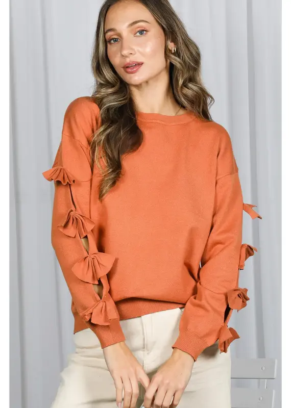 Betsy Crew Neck Sweater With Bow Detail Sleeve