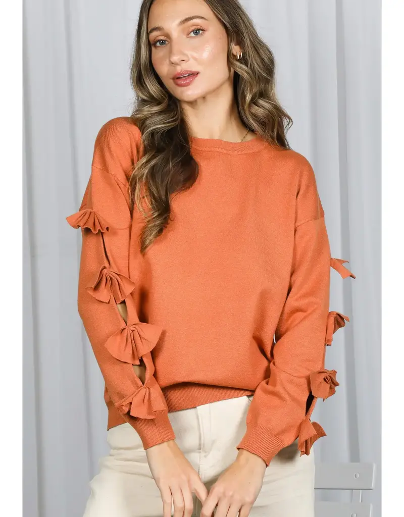 Betsy Crew Neck Sweater With Bow Detail Sleeve