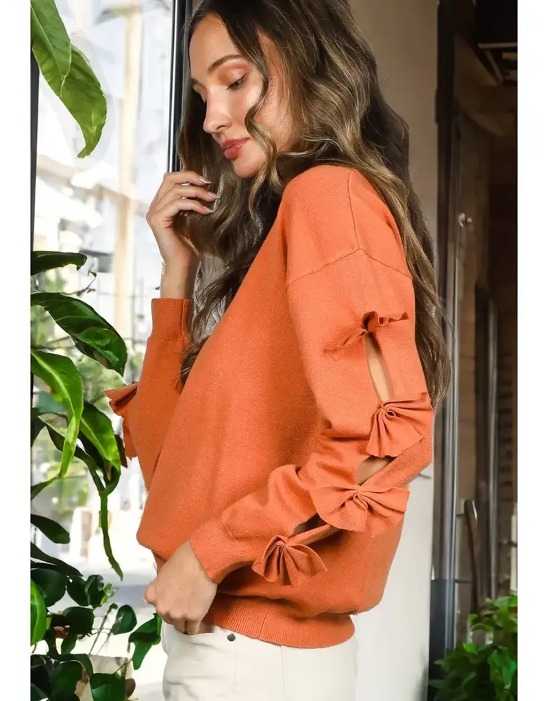 Betsy Crew Neck Sweater With Bow Detail Sleeve