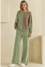 Raw Edge Colorblock Soft Corduroy Top Bottom Set