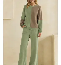 Raw Edge Colorblock Soft Corduroy Top Bottom Set
