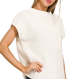 Mock Neck Short Sleeve Sweater - Available in Ruby & Ivory(shown)
