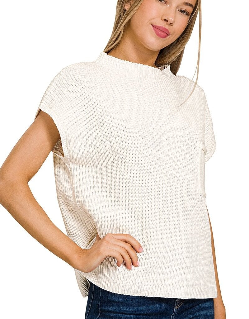 Mock Neck Short Sleeve Sweater