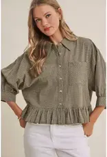 Cathy Micro Check Ruffle Hem Shirt