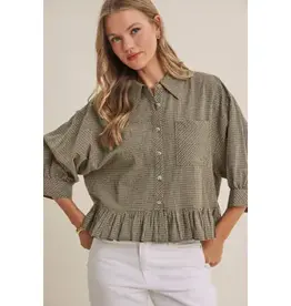 Cathy Micro Check Ruffle Hem Shirt