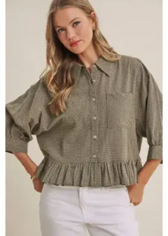 Cathy Micro Check Ruffle Hem Shirt