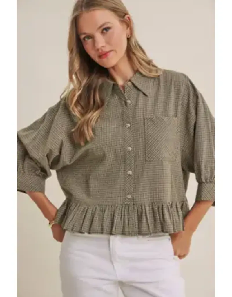 Cathy Micro Check Ruffle Hem Shirt