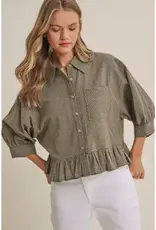 Cathy Micro Check Ruffle Hem Shirt