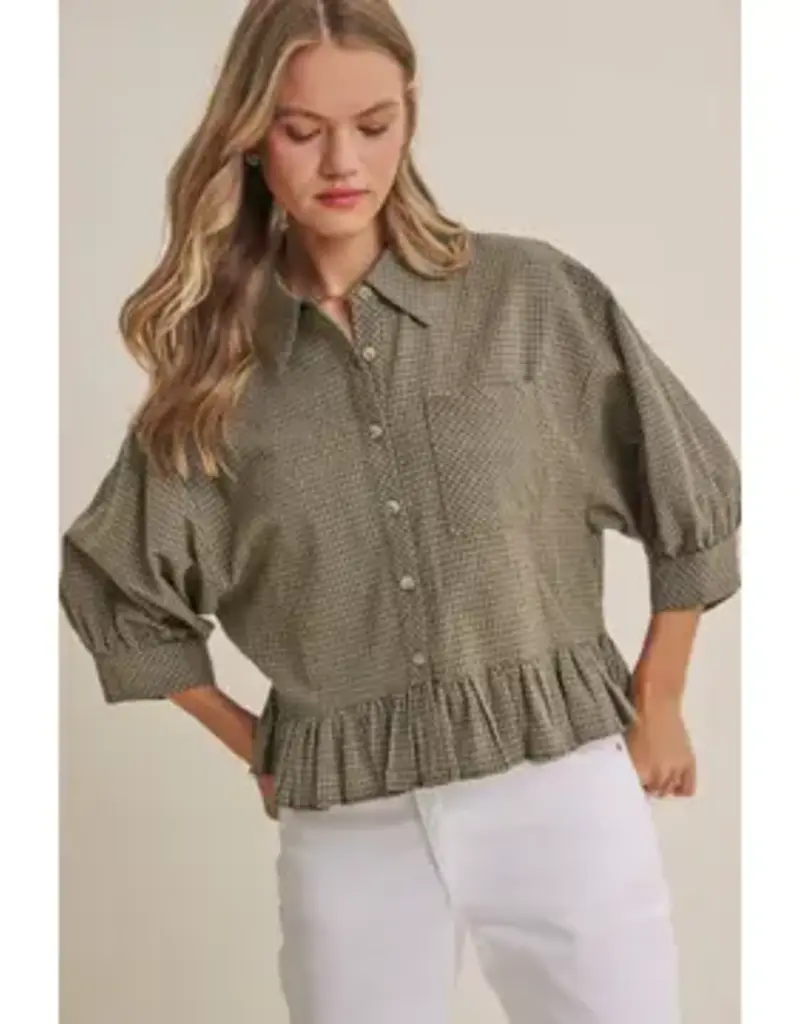 Cathy Micro Check Ruffle Hem Shirt