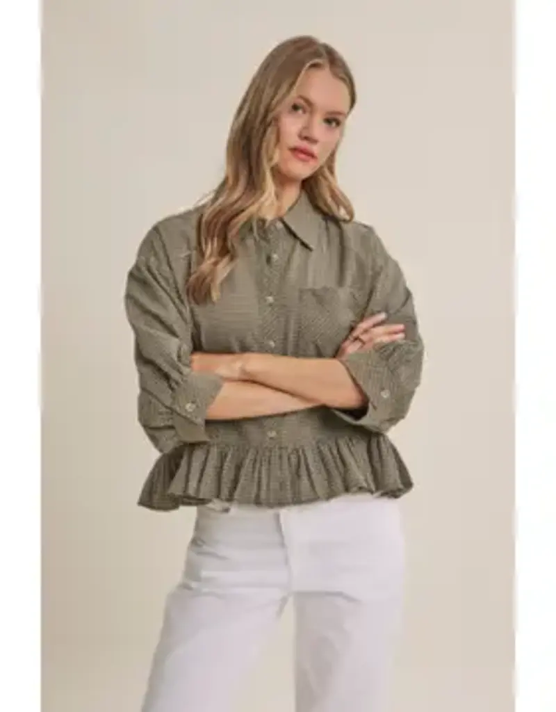 Cathy Micro Check Ruffle Hem Shirt