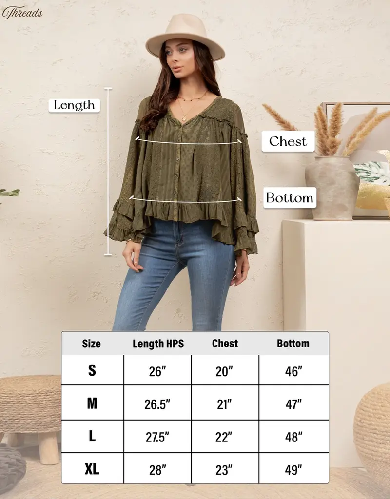 Dreamy Sheer V-Neck Ruffled Button-Front Top