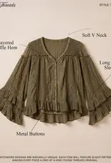Dreamy Sheer V-Neck Ruffled Button-Front Top