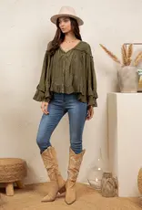 Dreamy Sheer V-Neck Ruffled Button-Front Top