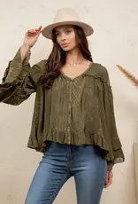 Dreamy Sheer V-Neck Ruffled Button-Front Top