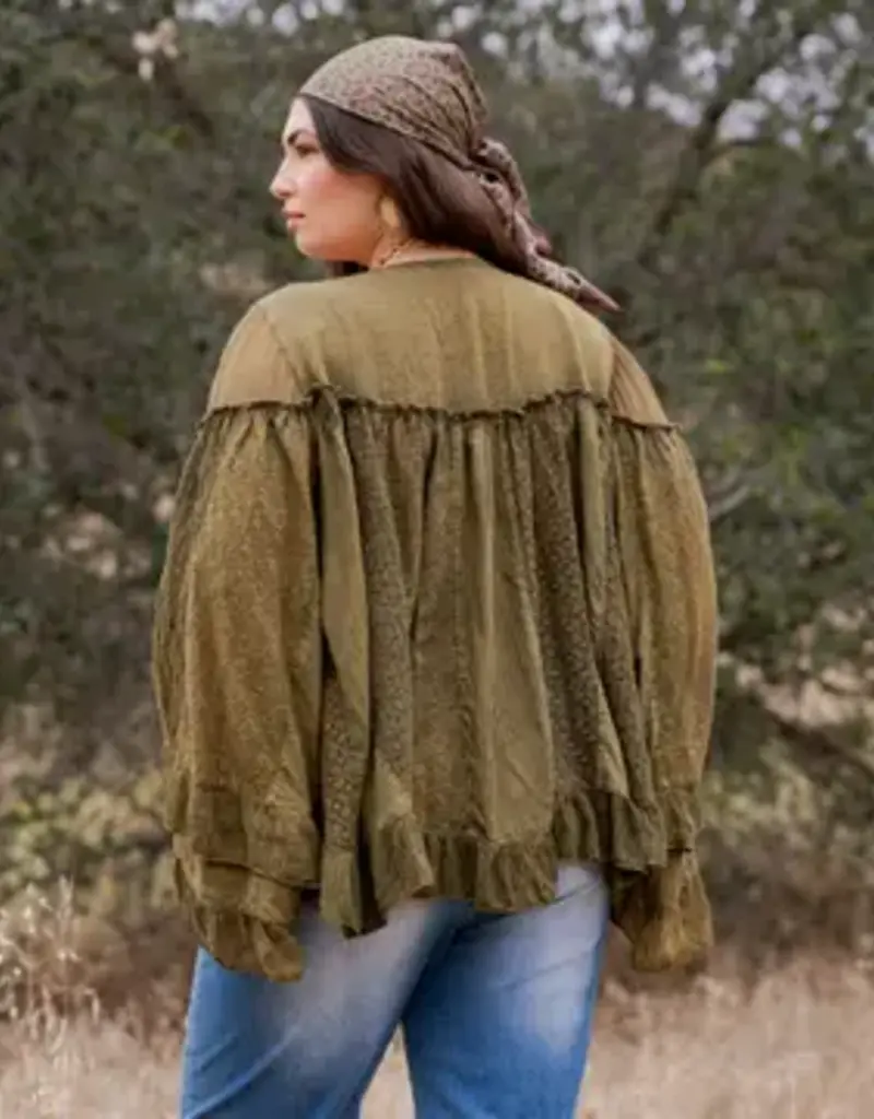 Dreamy Sheer V-Neck Ruffled Button-Front Top