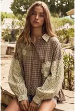 Amy Fall Plaid Top With Floral Applique Detail