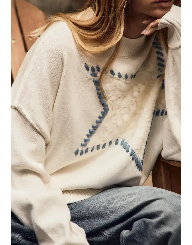 Star Stitched Detail Oversized Sweater
