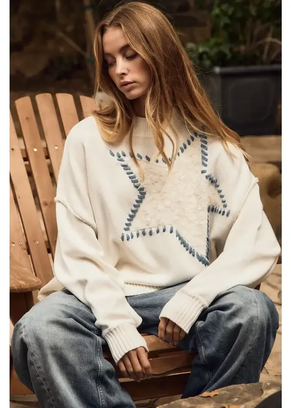 Star Stitched Detail Oversized Sweater