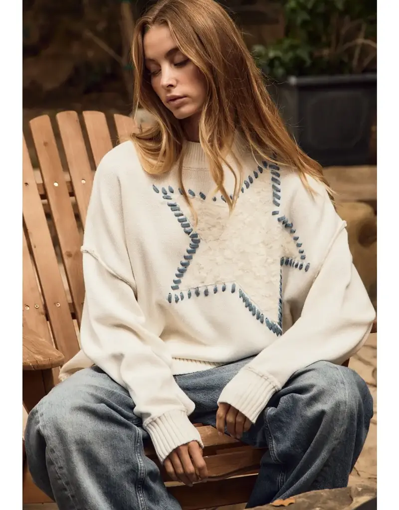 Star Stitched Detail Oversized Sweater
