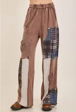 Mineral Washed Plaid Patched Doily Pants