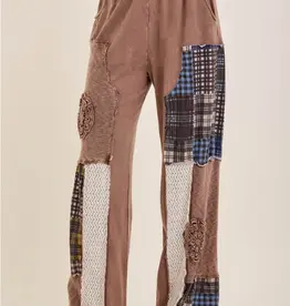 Mineral Washed Plaid Patched Doily Pants