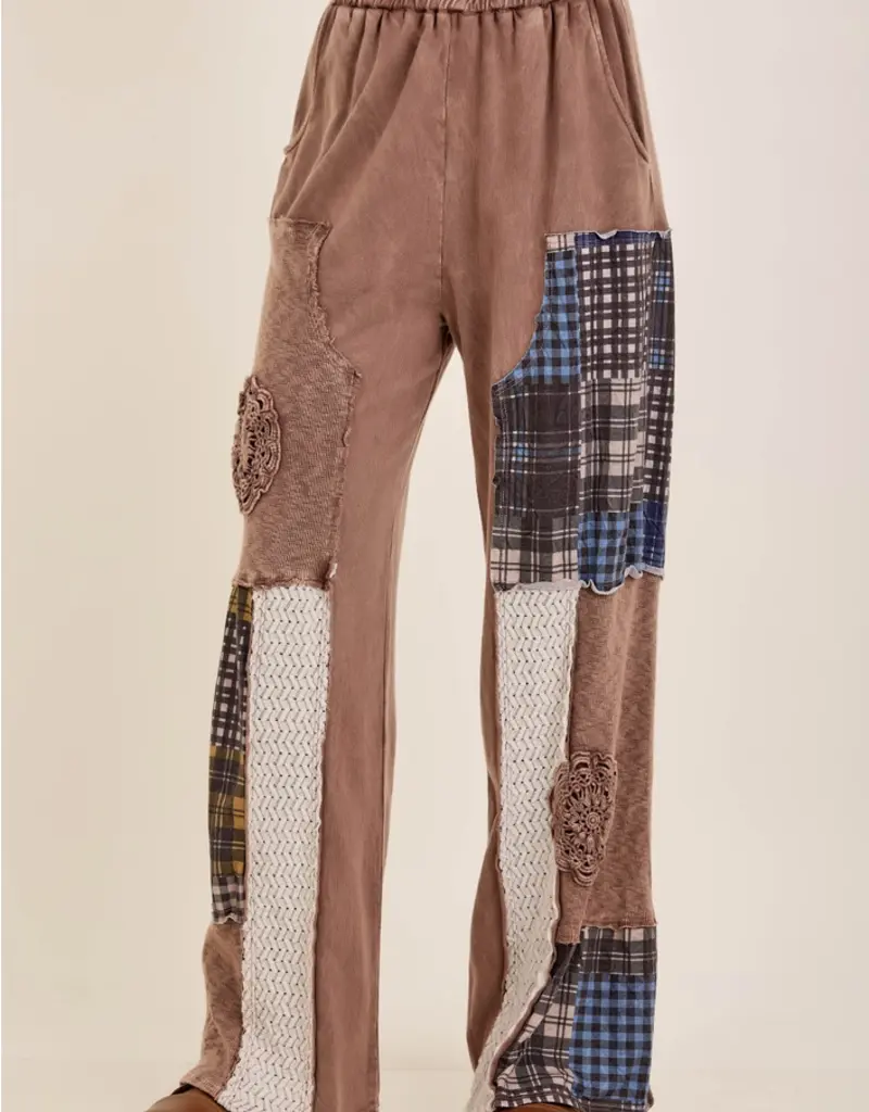 Mineral Washed Plaid Patched Doily Pants